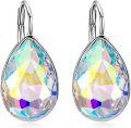 wholesale 925 Sterling Silver & Austrian Crystal Teardrop Pear Earrings, Vintage Modern Leverback-0-0