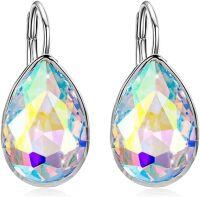 wholesale 925 Sterling Silver & Austrian Crystal Teardrop Pear Earrings, Vintage Modern Leverback-Aurora