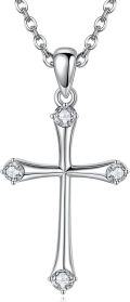 wholesale 925 Sterling Silver Cubic Zirconia Cross Pendant Necklaces for Women and Girls s 45cm Chain Length-0-0
