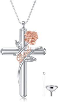 wholesale 925 Sterling Silver Rose Cross Urn Necklace with Ashes for Human Pets Cremation Jewelry-Dad Non-personalized-Dad Personalized