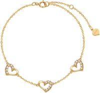 wholesale 10K Gold CZ Three Heart Bracelet for Women 6 8 8 4 Inch-10k Yellow Gold
