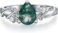 wholesale Moss Agate Ring Sterling Silver Moss Agate Gemstone Rings Set For Women Engagement Ring Jewelry For Mothers Day Birthday Gifts Her Wife -0-0
