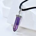 wholesale 925 Sterling Silver Amber Quartz Crystal Pendant on Black Leather Cord 16in-0-10