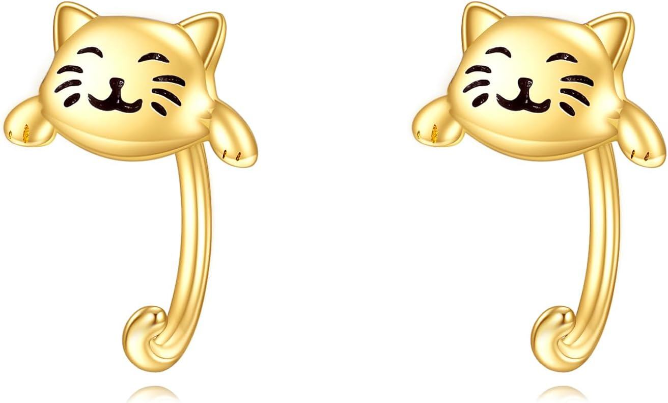 14K Gold Stone Dainty Half Hoop Huggie Earrings Cute Animal Jewelry Gifts for Women-0-1