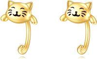 wholesale 14K Gold Cat Face Open Back Ear Cuffs Minimalist Stud Earring Gift for Her-Cat