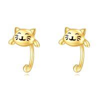 wholesale 14k Gold Cute Smiling Cat Face Stud Earrings For Women Girls-Cat