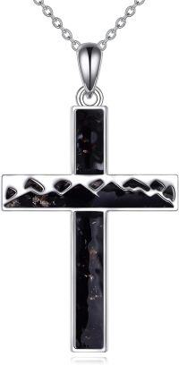 wholesale 925 Sterling Silver Black Agate Inlay Mountain Design Cross Pendant Necklace for Women Christian s-Black Onyx Mountain