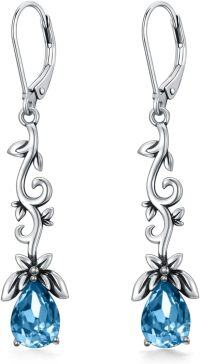wholesale Sterling Silver Simulated Birthstone Crystal Vintage Oxidized Branches Dangle Earrings-Aqua Blue