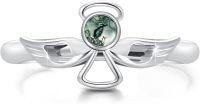 wholesale 925 Sterling Silver Angel Wing Ring with Moss Agate Adjustable Memory Jewelry for Women-Moss Agate
