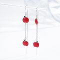 wholesale 925 Sterling Silver Red Apple Long Drop Earring Gift for Women Girls Jewelry Accessories-0-1