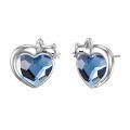 wholesale 925 Sterling Silver Blue Heart Cat Earrings-0-0
