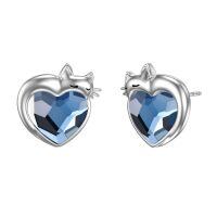 wholesale 925 Sterling Silver Blue Heart Cat Earrings-Cat-1