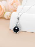 wholesale 925 Sterling Silver Black Freshwater Pearl Flower Pendant Necklace with Cubic Zirconia Accents-0-2