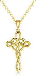 wholesale 14K Gold Celtic Knot Cross Infinity Heart Love Pendant Necklace for Women Girls  (Silver)-0-6