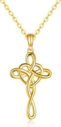 wholesale 14K Gold Celtic Knot Cross Infinity Heart Love Pendant Necklace for Women Girls  (Silver)-14k Yellow Gold Cross Necklace