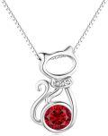 wholesale Sterling Silver Birthstone Cat Pendant Necklace for Women-0-31