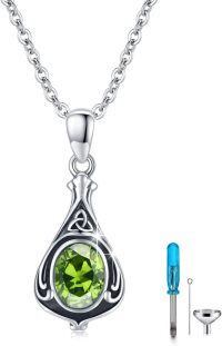 wholesale Sterling Silver Urn Necklace Cremation Ashes Pendant Memorial Jewelry for Women Men Girls Boys-Celtic-August-Peridot