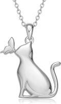 wholesale 925 Sterling Silver Butterfly Cat Pendant Necklace Gift for Women-0-0