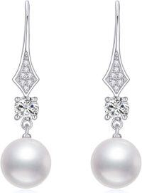 wholesale 10k Gold Moissanite Freshwater Pearl Dangle Earrings Women s Fine Jewelry Gift-White Gold