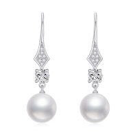 wholesale 10K Gold Diamond & White Pearl Drop Earring for Women's Fashion Jewellery Gifts-White Gold
