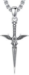 wholesale 925 Sterling Silver Winged Sword Cross Pendant Necklace  for Men Women  47cm Chain Length-0-0