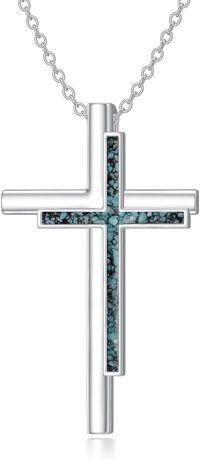 wholesale Sterling Silver Cross Pendant Necklace for Women Jewelry Gift-Turquoise
