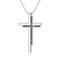 wholesale 925 Sterling Silver Black Stone Cross Pendant Necklace for Women s-Turquoise
