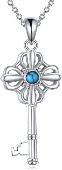 wholesale 925 Sterling Silver Turquoise Stone Cross Pendant Necklace for Women Gifts-turquoise