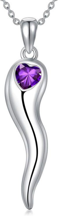 wholesale 925 Sterling Silver Birthstone Italian Horn Necklace for Women Protection Amulet Gift-A2-Feb-02