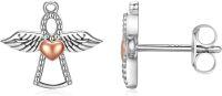 wholesale 925 Sterling Silver Guardian Angel Heart Stud Earrings with Wings and Beads for Women-Guardian Angel