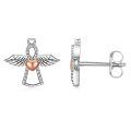 wholesale 925 Sterling Silver Guardian Angel Heart Stud Earrings with Wings and Beads for Women-0-0