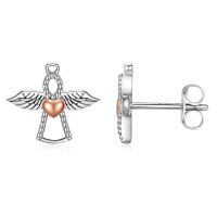 wholesale 925 Sterling Silver Guardian Angel Heart Stud Earrings with Wings and Beads for Women-Guardian Angel