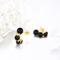 wholesale 925 Sterling Silver Black Onyx Triple Ball Stud Earrings - Bohemian Style Jewelry for Women-0-3
