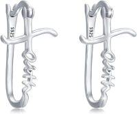 wholesale 925 Sterling Silver Faith Cross Huggie Hoop Earrings for Women Girls Graduation Gift Jewelry Accessories 3cm Diameter-Silver