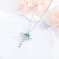 wholesale 925 Sterling Silver Green Enamel Starfish Birthstone Cross Pendant Necklace for Women Girls Birthday Gifts Jewelry Accessories 43mm Length Chain-0-5