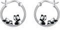 wholesale 925 Sterling Silver Panda Bear Huggie Hoop Earrings for Women Girls  4cm Diameter-0-0