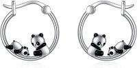 wholesale 925 Sterling Silver Panda Bear Huggie Hoop Earrings for Women Girls  4cm Diameter-Panda