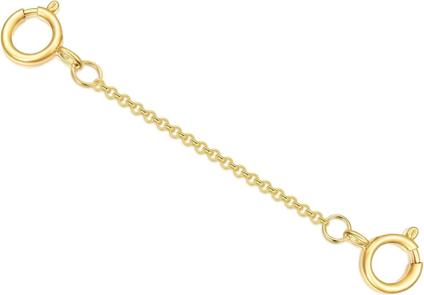 10K Yellow Gold 1 2 3 4 5 Necklace Extender Chain w Double Spring Clasp Bracelet Anklet Extension-Style 1 4inch