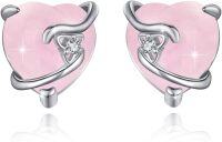 wholesale 925 Sterling Silver Green Cats Eye Agate Heart Stud Earrings - Celtic Irish Style  for Her-Pink Cat Eye Stone