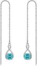 wholesale 925 Sterling Silver Birthstone Threader Earrings Infinity Long Chain Drop Pull Through 12 Stone Birthday Jewelry Gifts for Women-0-12