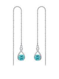 wholesale 925 Sterling Silver Birthstone Threader Earrings Infinity Long Chain Drop Pull Through 12 Stone Birthday Jewelry Gifts for Women-12-Dec-Topaz