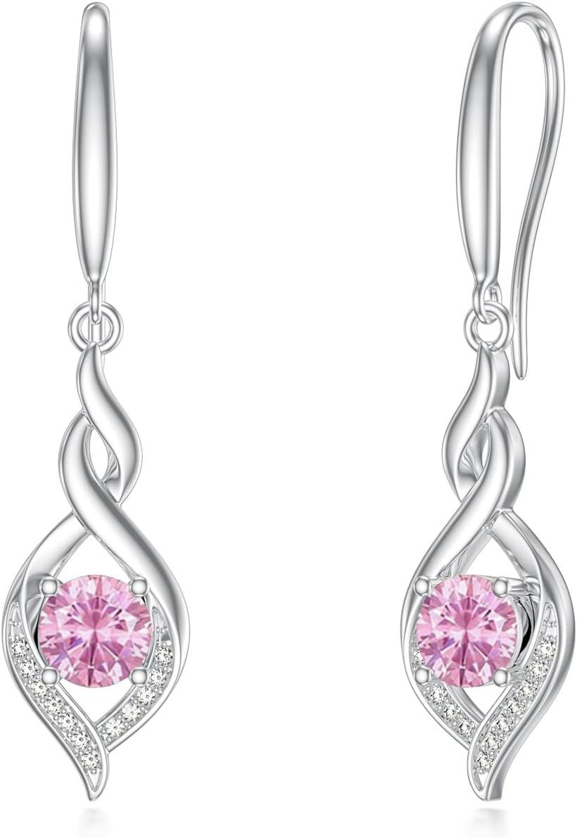 wholesale Sterling Silver Tourmaline Infinity Birthstone Dangle Earrings, October Gemstone Drop Jewelry, 22.9mm-0-0