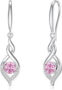 wholesale Sterling Silver Tourmaline Infinity Birthstone Dangle Earrings, October Gemstone Drop Jewelry, 22.9mm-10-October
