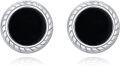 wholesale 925 Sterling Silver Black Onyx Stud Earrings Hypoallergenic Round 8mm for Men & Women-0-0