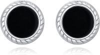 wholesale 925 Sterling Silver Black Onyx Stud Earrings Hypoallergenic Round 8mm for Men & Women-B