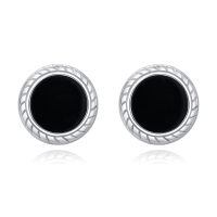wholesale 925 Sterling Silver Black Onyx Stud Earrings Hypoallergenic Round 8mm for Men & Women-B