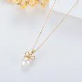 wholesale 14K Gold Bow Tie Design White Freshwater Pearl Pendant Necklace for Women-0-3