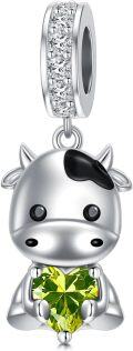 wholesale  925 Sterling Silver & Peridot Cow Charm Bead - 9.7x14.5mm, Zircon Accent, August Birthstone Jewelry for Women-0-0