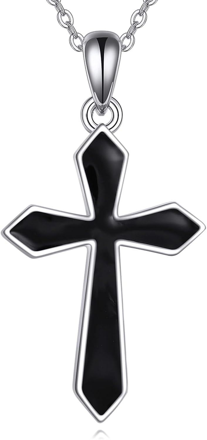 Sterling Silver Mustard Seed Butterfly Hummingbird Pendant Necklace for Women-06-Black Cross Necklace