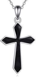 wholesale 925 Sterling Silver Black Cross Pendant Necklace with Onyx Stone for Women-0-0